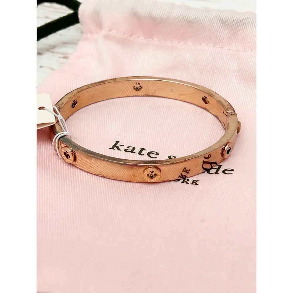 KATE SPADE Rose Gold Heritage Spade Hinged Bangle Bracelet Heart Stud Earrings